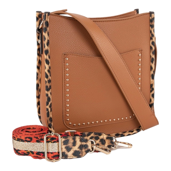 Montana West Designer Vegan Leather Leopard Trim Crossbody Shoulder Bag !! - Picture 1 of 5